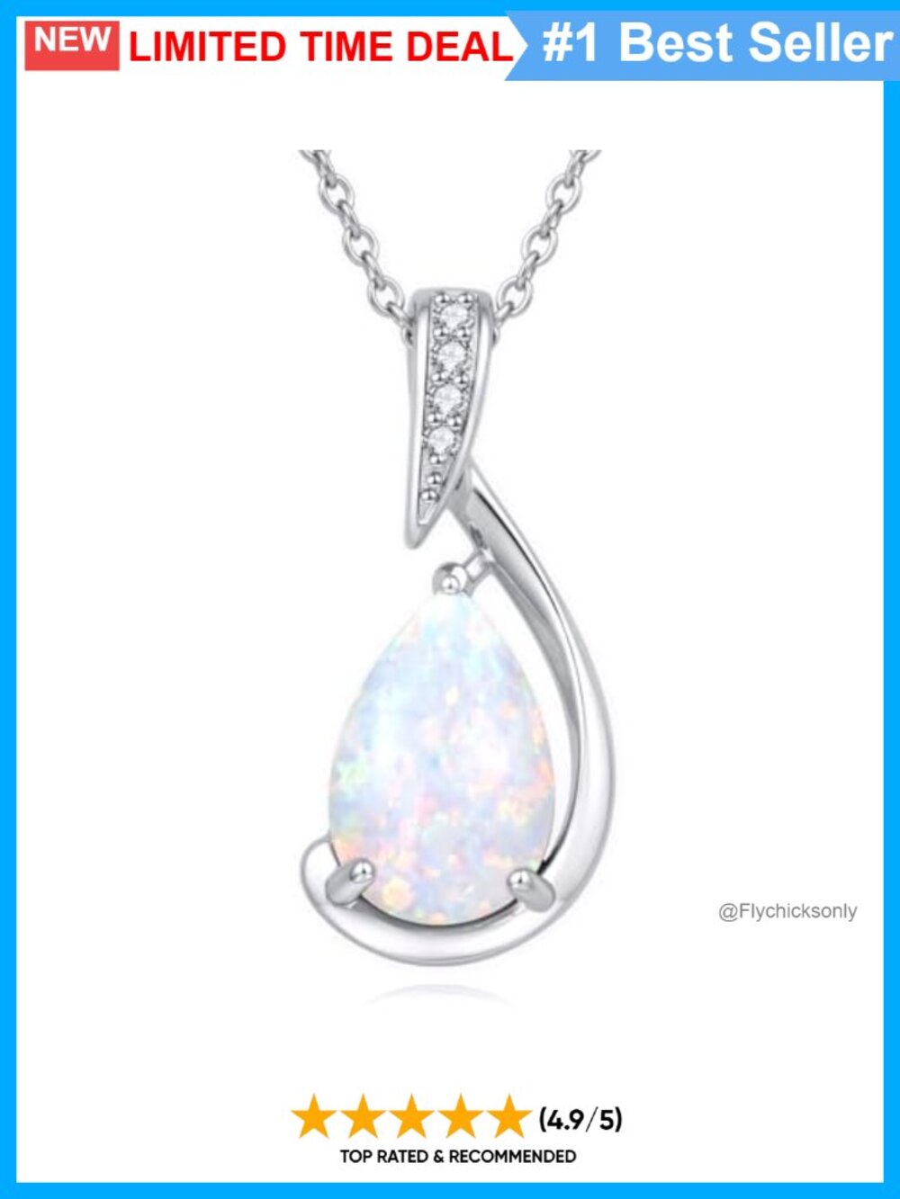 Sterling Silver Opal Pendant Necklace, 18K White Gold Plated Teardrop Necklace